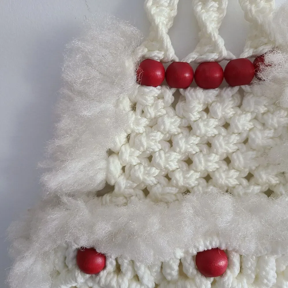 Macrame Merry Christmas Tree Greeting Card Holder Wall Hanging Vintage 1970s